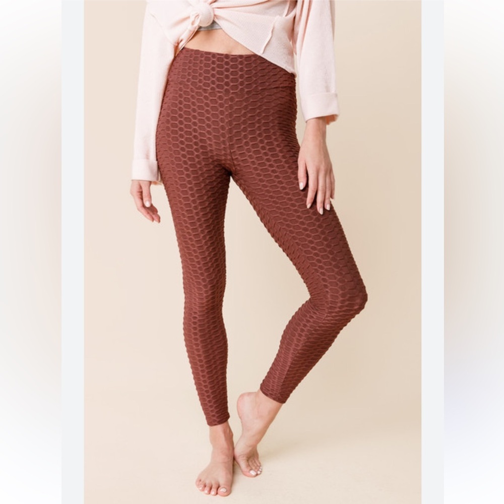 Stella Luce Honeycomb Textured Brown Butt lifting Leggings women's size Medium